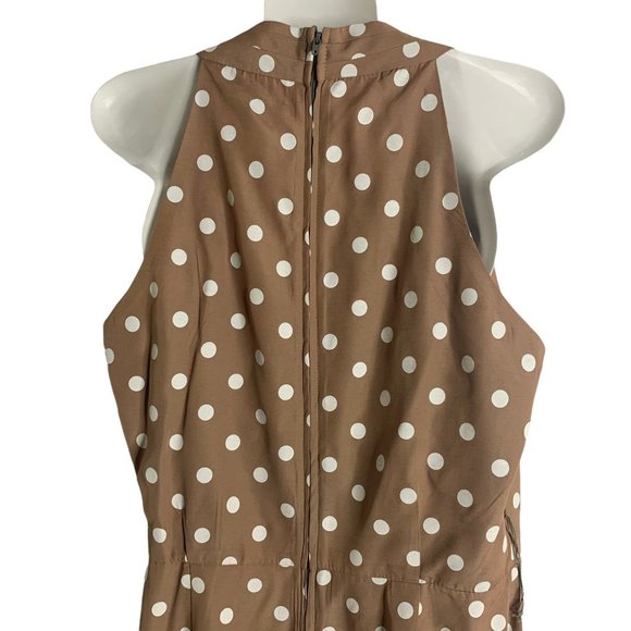 Vintage RJ Stevens Sleeveless Romper 12P Beige Polka Dot Pockets Pleated Zip - Picture 6 of 7